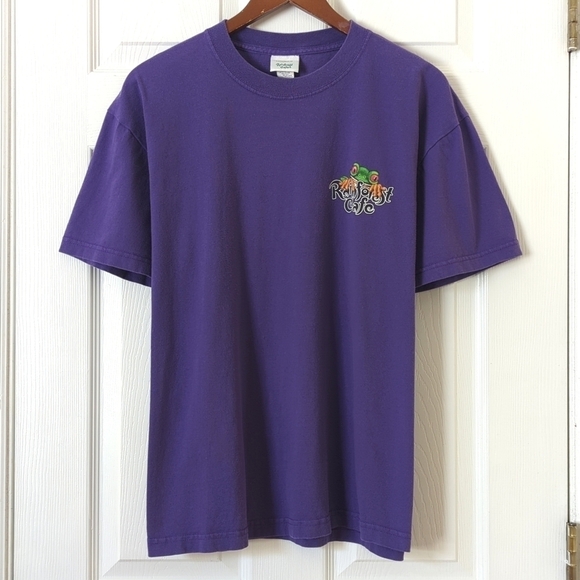 Rainforest Cafe 90's Vintage Graphic Short Sleeve Crewneck T-shirt Purple Large - Picture 1 of 11